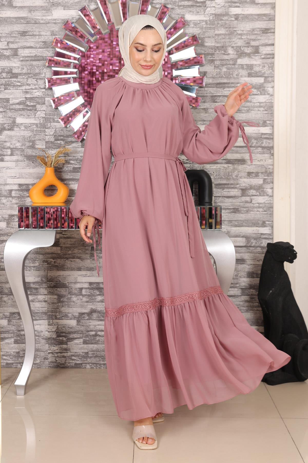 Detailspitze Chiffon Abendkleid