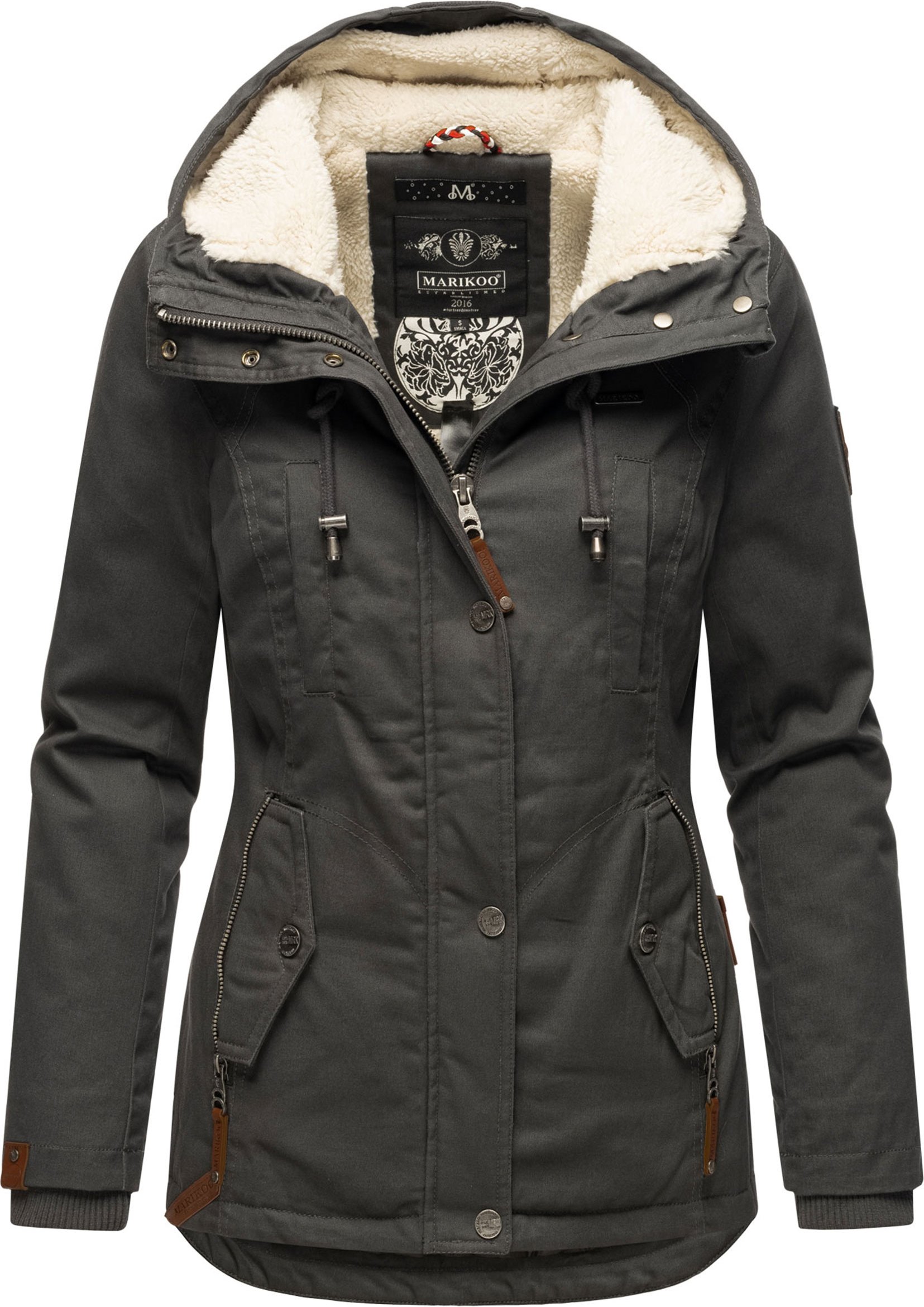 Marikoo Damen Winterjacke mit Teddyfell-Innenfutter & Kapuze