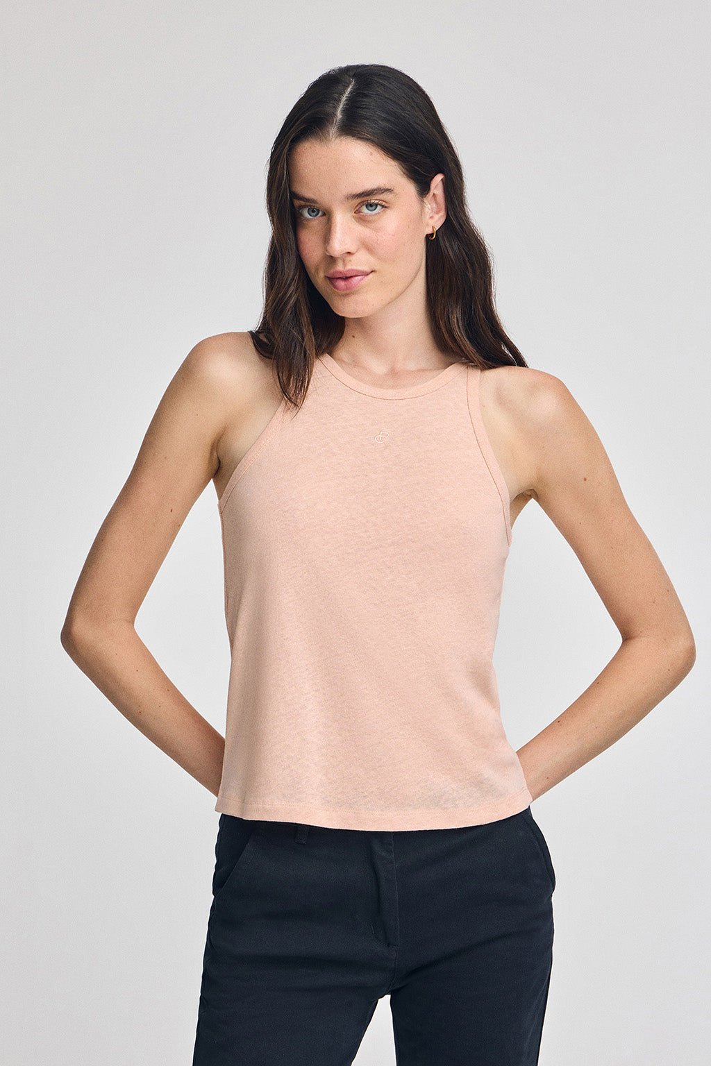 T-Shirt make-up-farben aus Leinen und Baumwolle mit gesticktem Monogramm