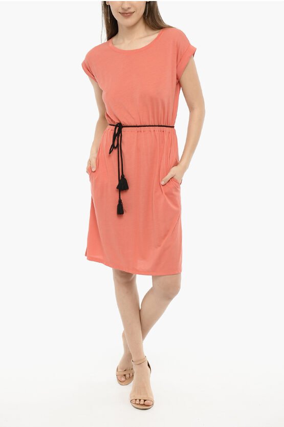 Einfarbiges T-Shirt-Kleid mit Kordelzug in Pink