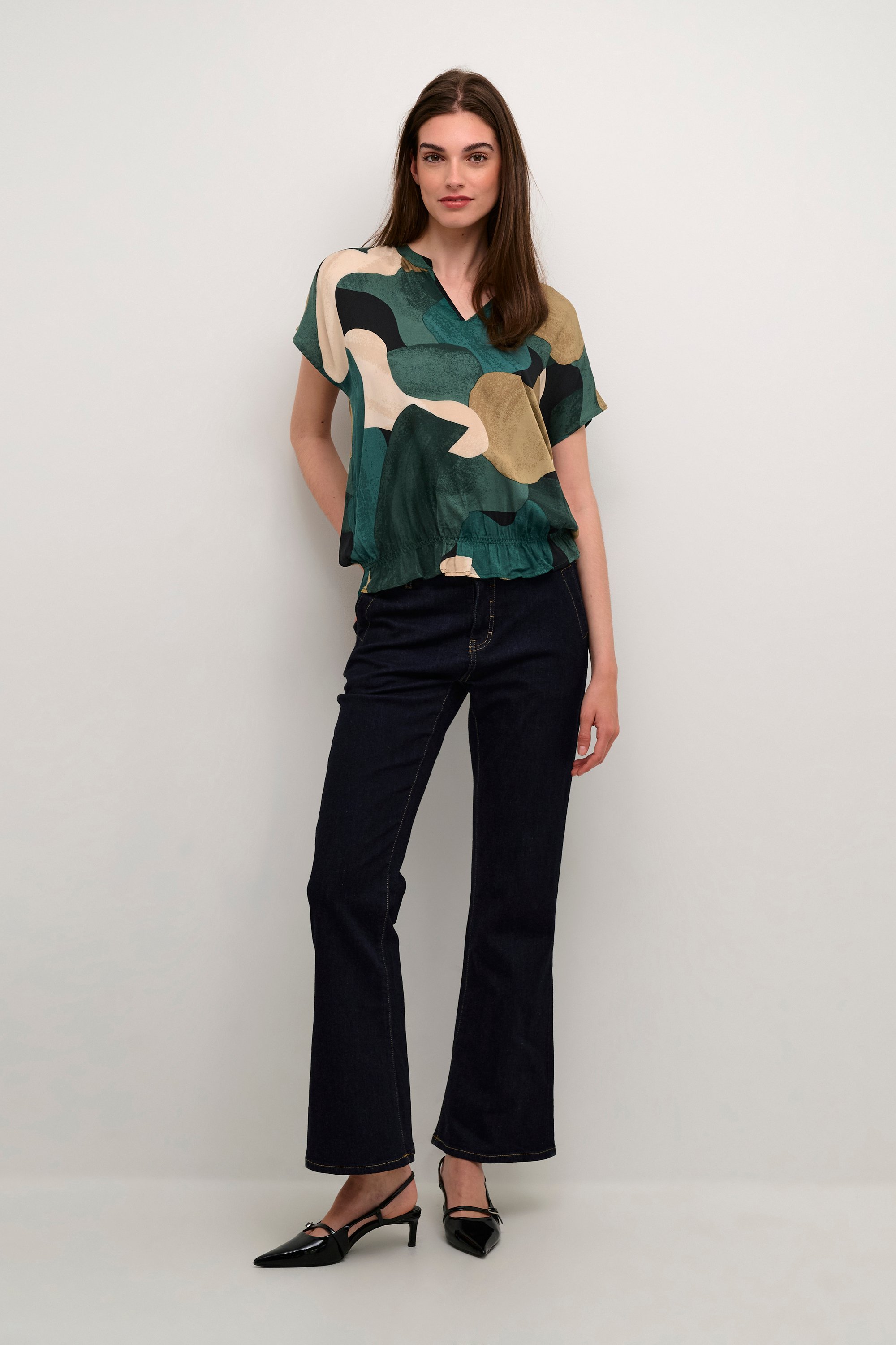 Kurzarm-Bluse Relaxed fit Green Art dark green