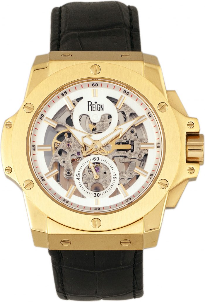 Reign Commodus Automatik-Skelett-Lederarmbanduhr