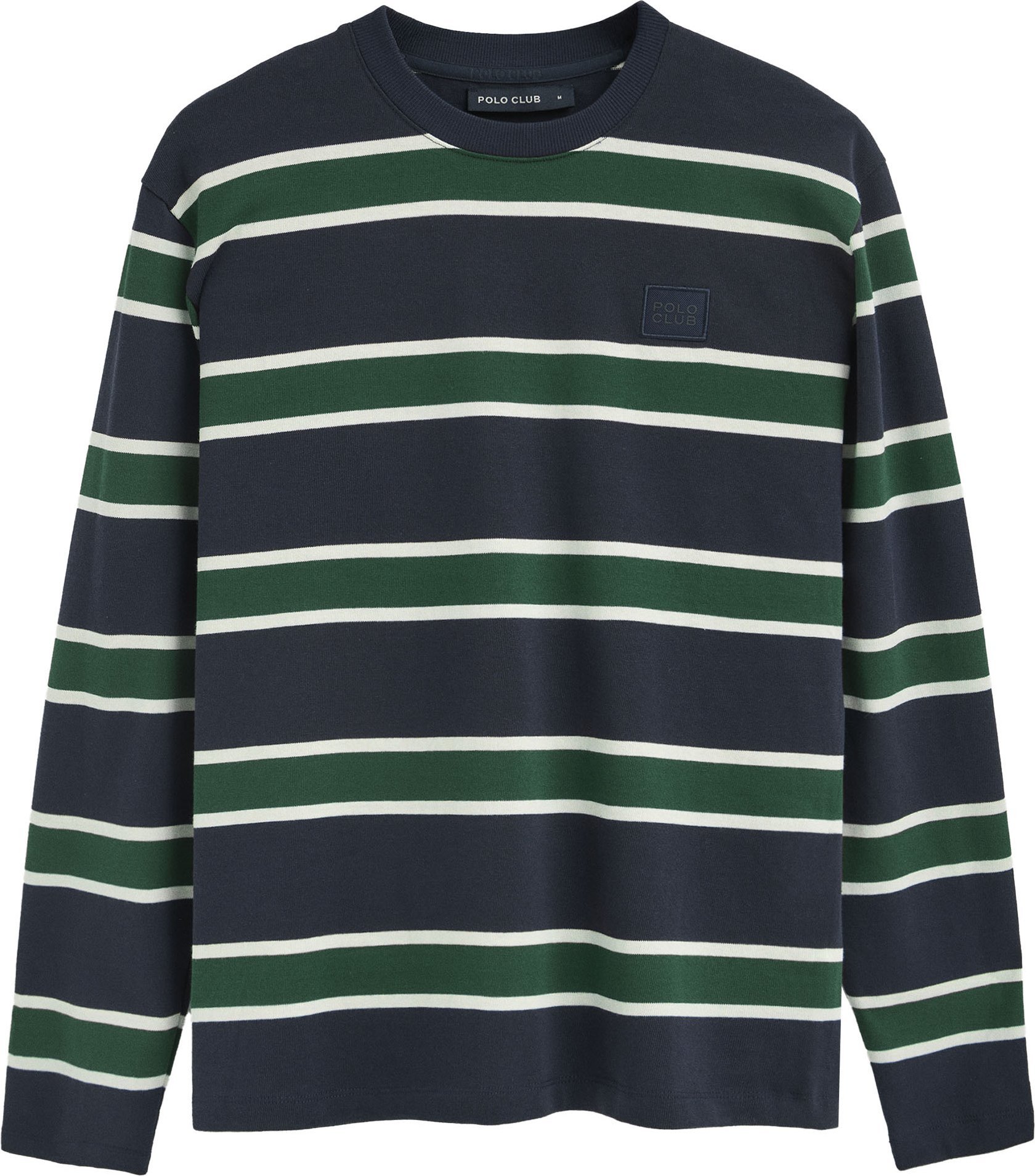 T-Shirt Carter marineblau und flaschengrün gestreift mit Polo Club-Patch