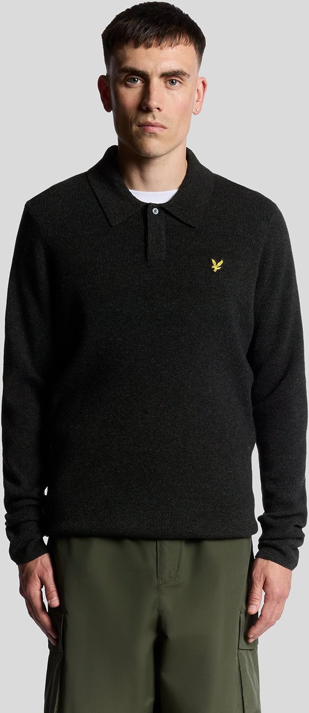 Lyle & Scott Rugby-Pullover aus Lammwollmischung – Schwarz