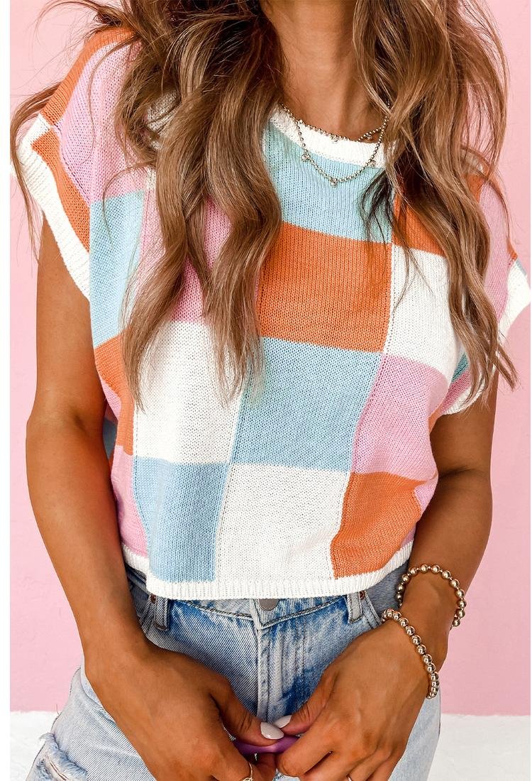 Thumbnail - Grapefruit Orange Farbblock Cap Sleeve Pullover