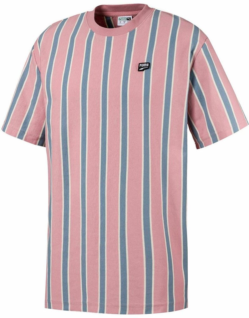 Puma Downtown Kurzarm Crew Pink Blue Pink Herren gestreiftes T-Shirt 595687 14