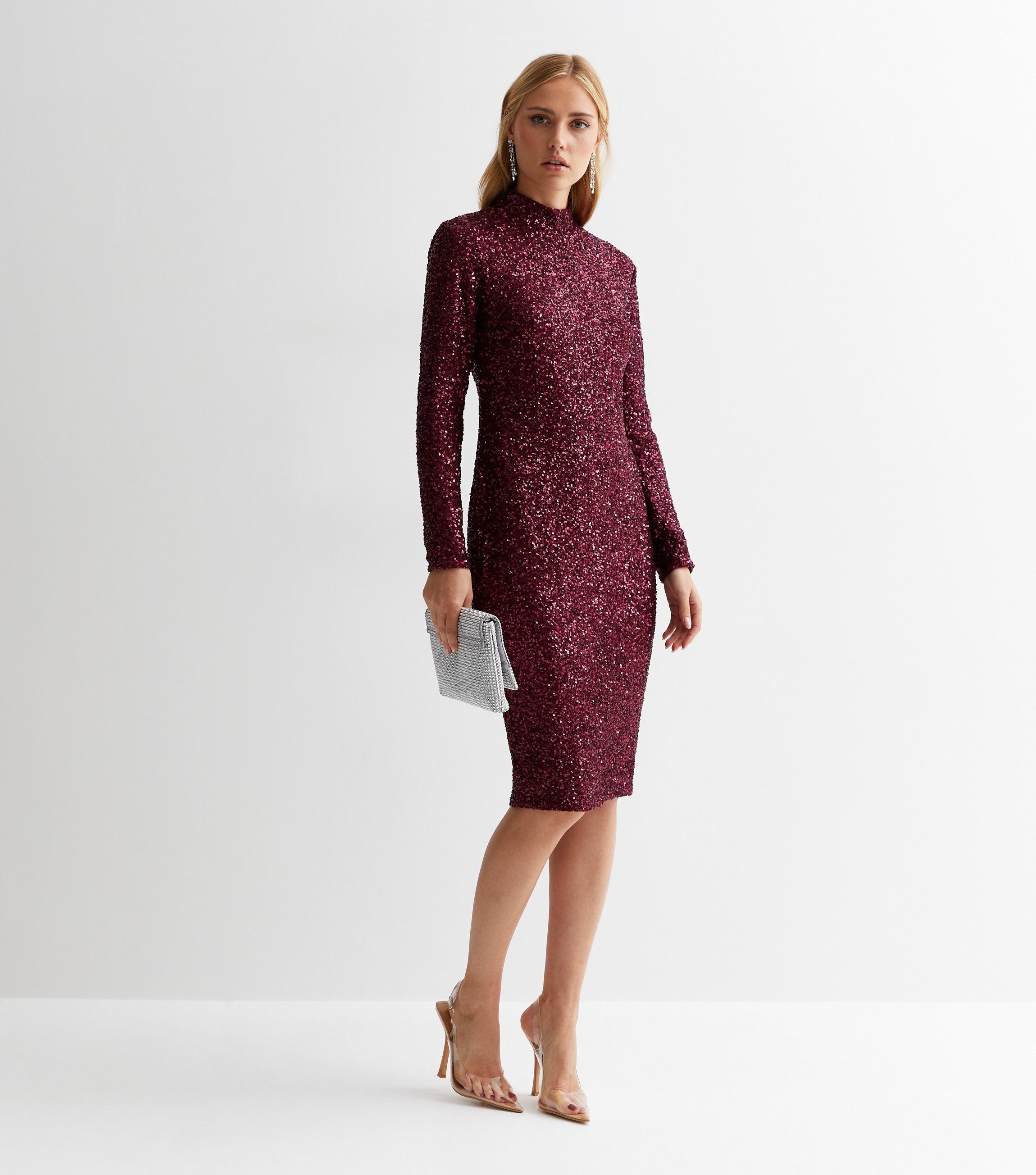 Pailletten Bodycon-Kleid mit hohem Ausschnitt