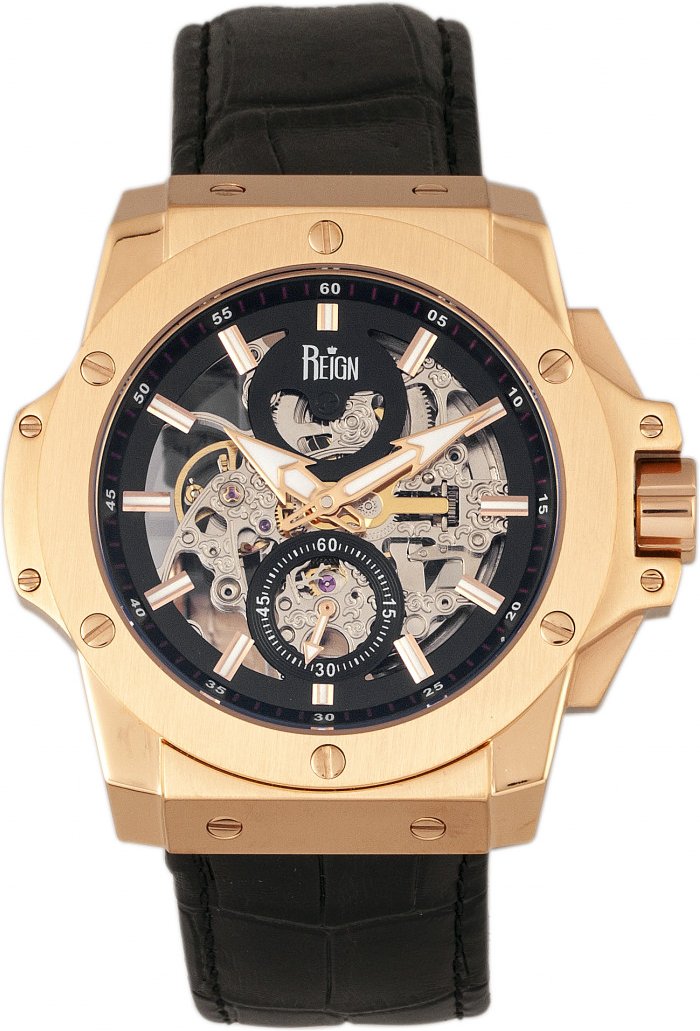 Reign Commodus Automatik-Skelett-Lederarmbanduhr