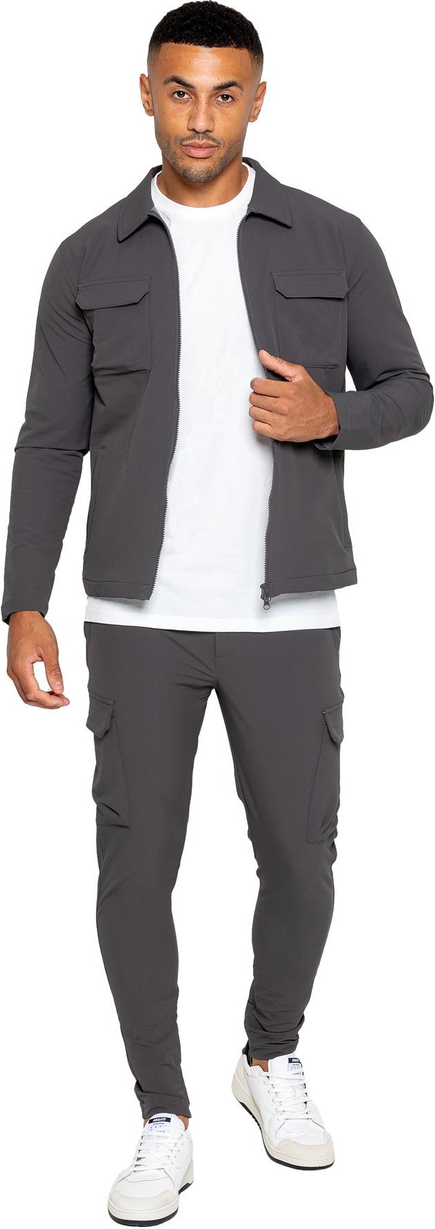 Thumbnail - Enzo | Herren Cargo Shacket Trainingsanzug Set - Grau