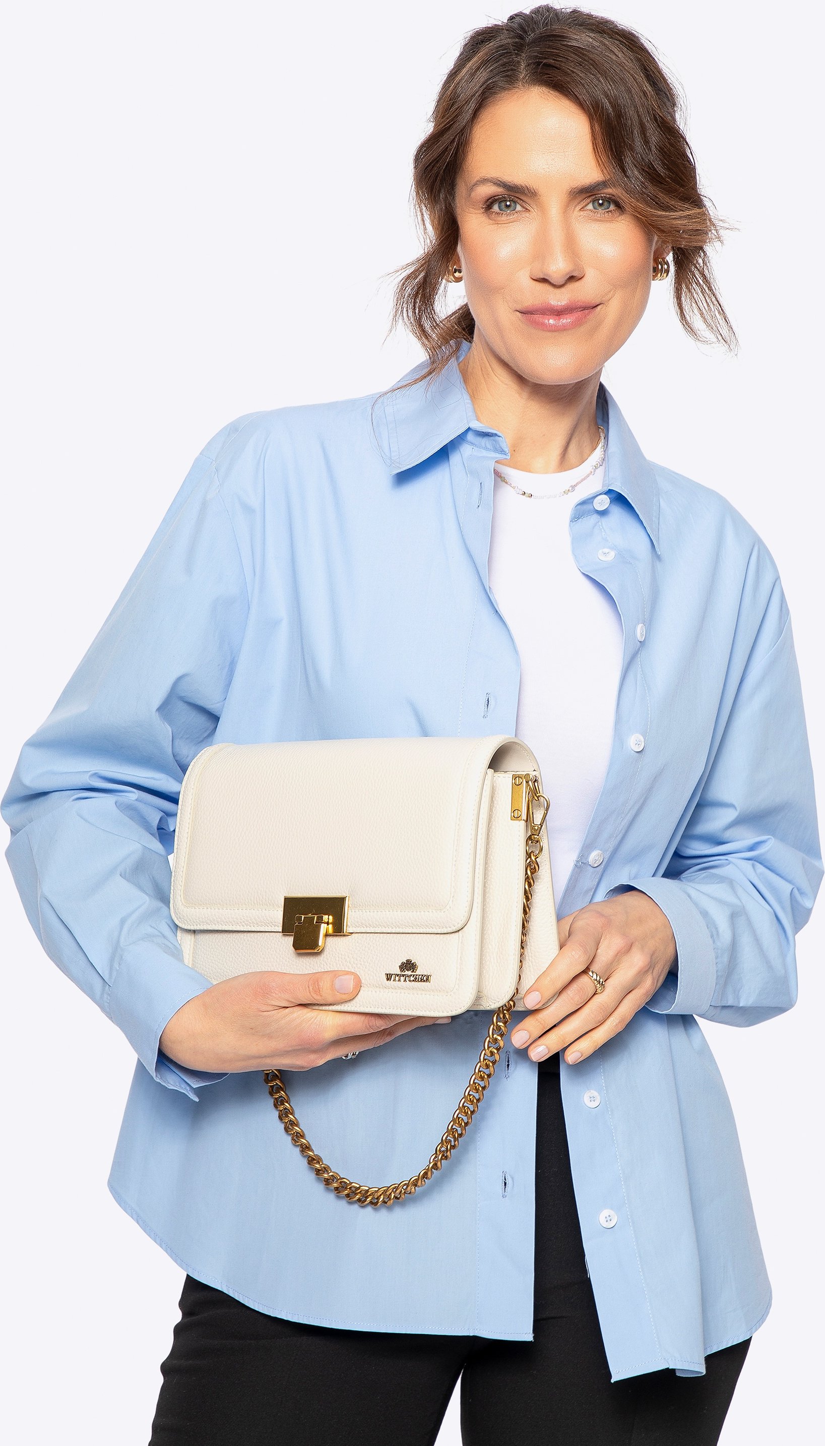 Wittchen Damen-Umhängetasche aus Leder mit Kette, Creme, Naturleder