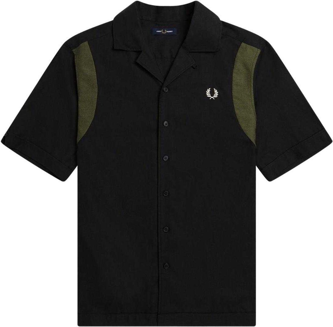 Fred Perry Herren Paneliertes Kurzarm-Bowlinghemd (Schwarz)