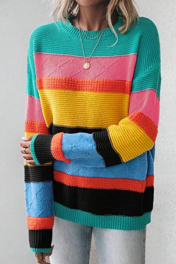 Thumbnail - Azura Exchange Gelber Farbblock Mischtextur Oversized Pullover