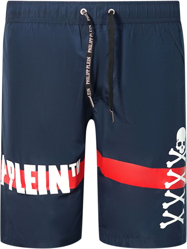 Philipp Plein TM Skull And Bones Marineblaue Badeshorts