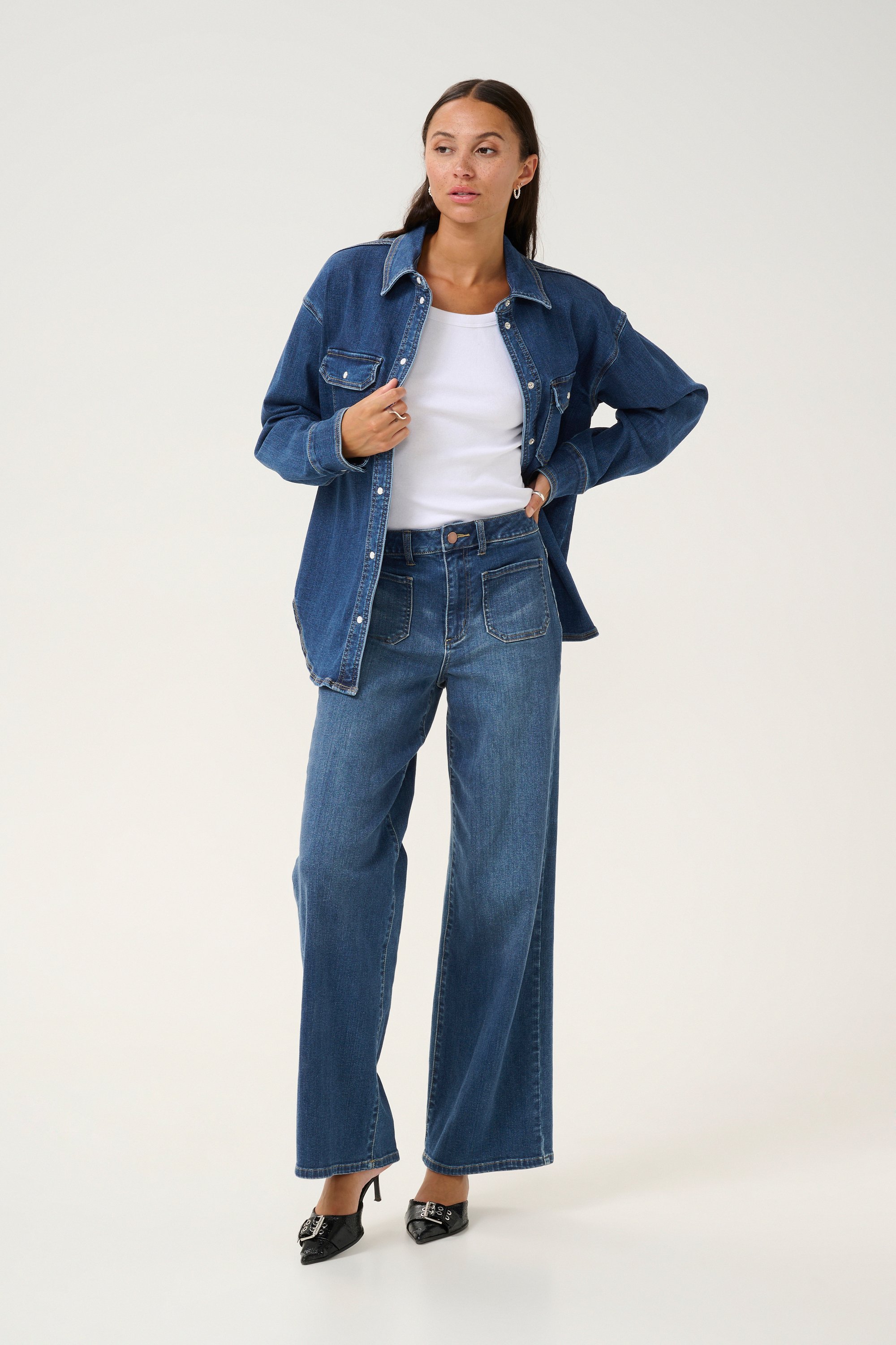 Langarm - Hemd Loose fit Medium Blue Denim