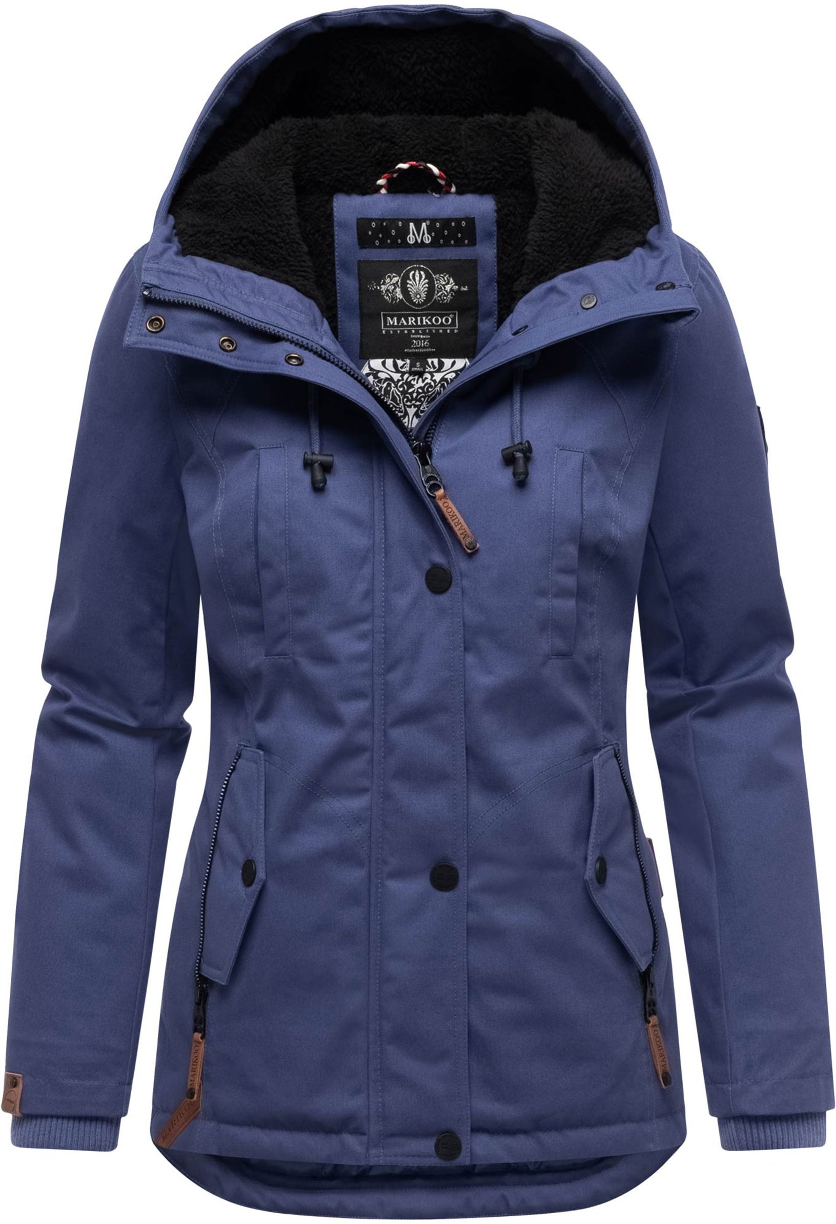 Marikoo Damen Winterjacke mit Teddyfell-Innenfutter & Kapuze