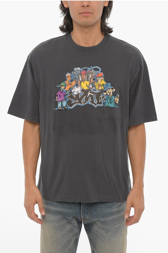 SEASONAL Rundhals-T-Shirt mit Graffiti-Print in Grau