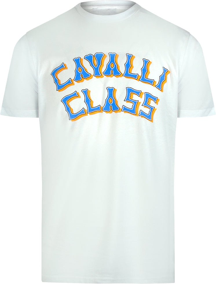 Cavalli Class - T-shirt In Off-white Mit Mehrlagigem Logo