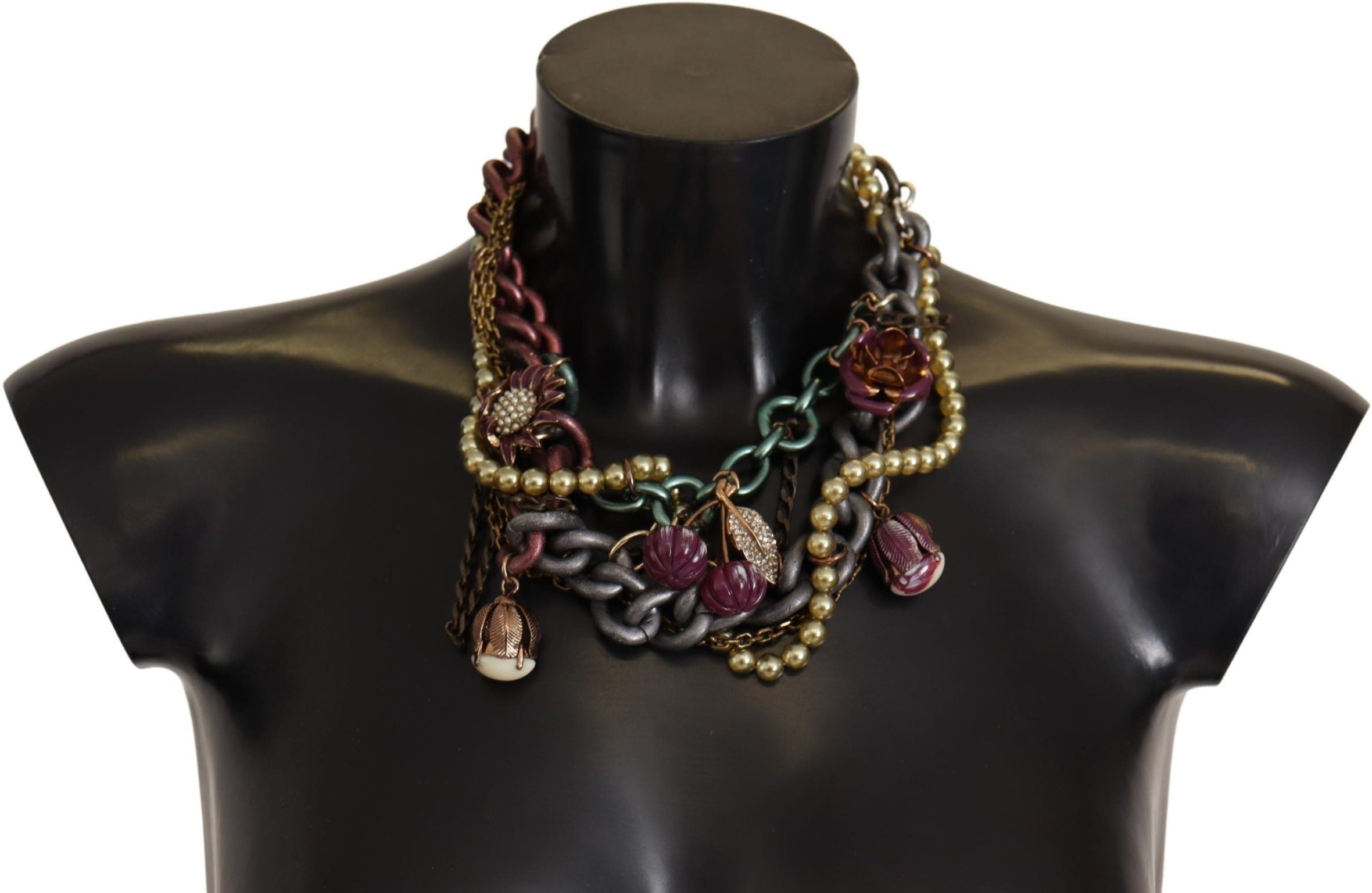 Dolce & Gabbana Gold Brass Sizilien Blumen Kristall Statement Halskette