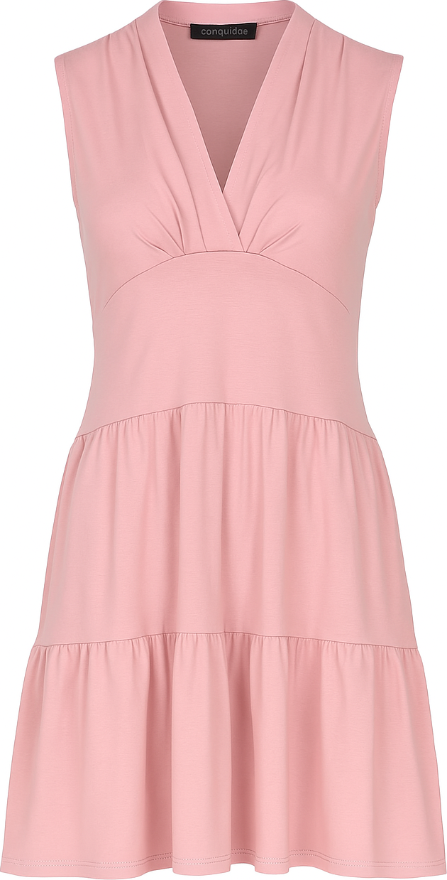 Ärmelloses Jerseykleid mit V-Ausschnitt in Rose – Lockere Passform, knielang