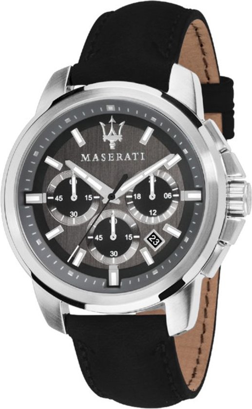 Maserati Schwarze Leder-Armbanduhr
