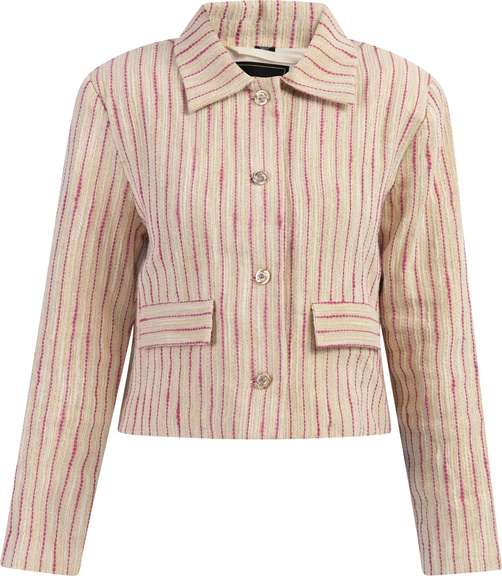 Faina Kurze Blazerjacke Damen Rosa Wollweisser Streifen