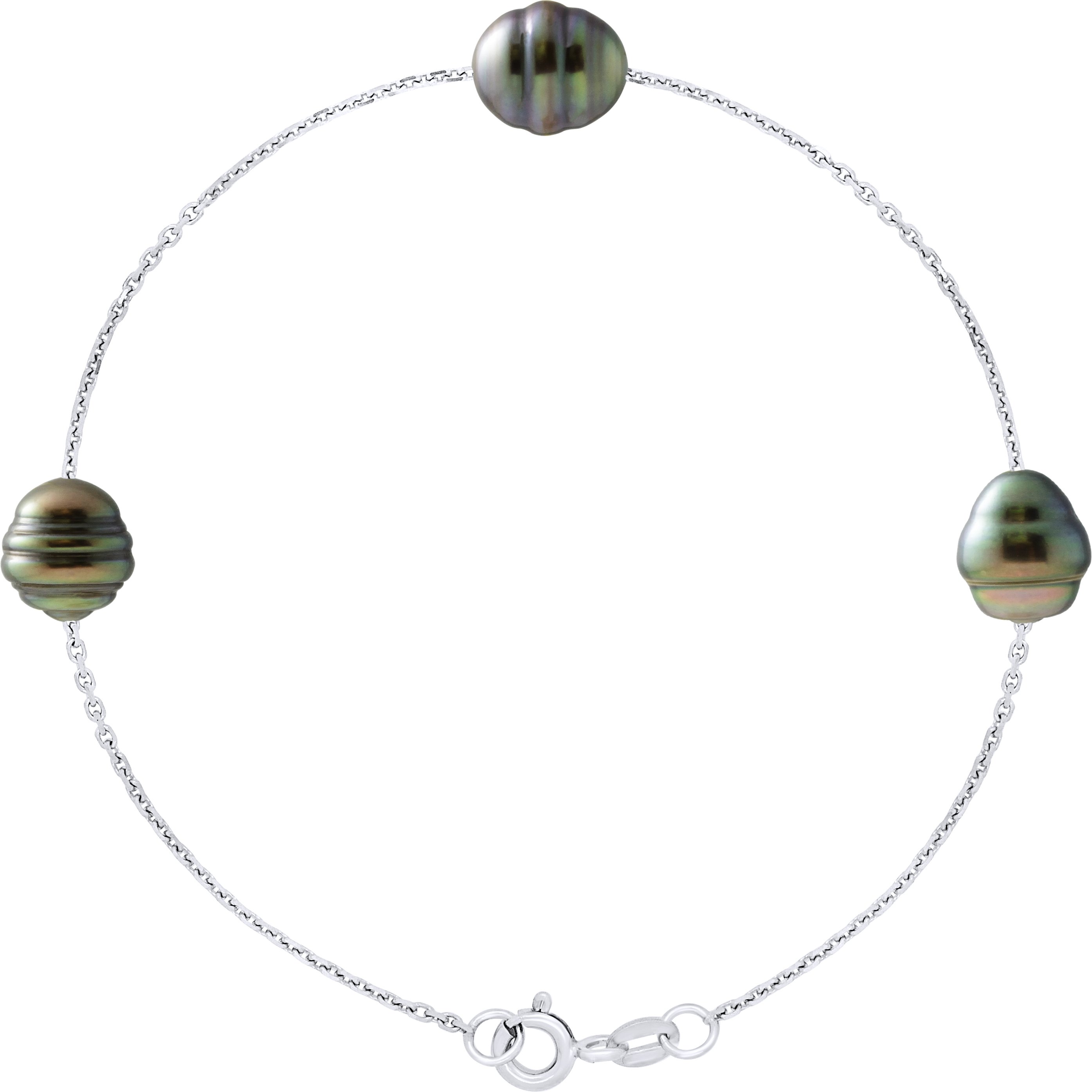 Armband mit 3 echten Tahiti-Zuchtperlen, eingekreist, 8-9 mm