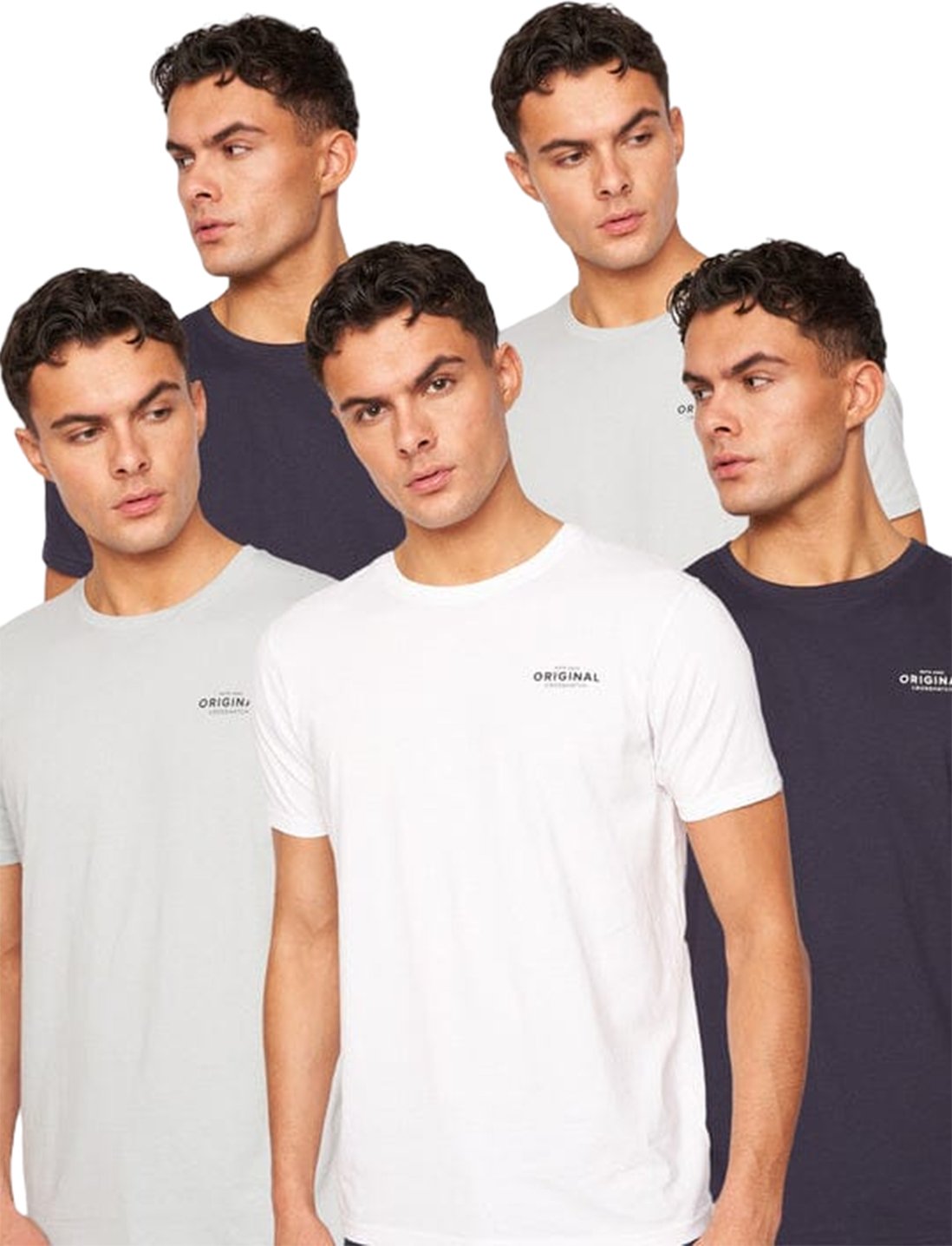 Crosshatch - "Bailtee" T-Shirt für Herren(5er-Pack) (Marineblau/Blau/Weiß)