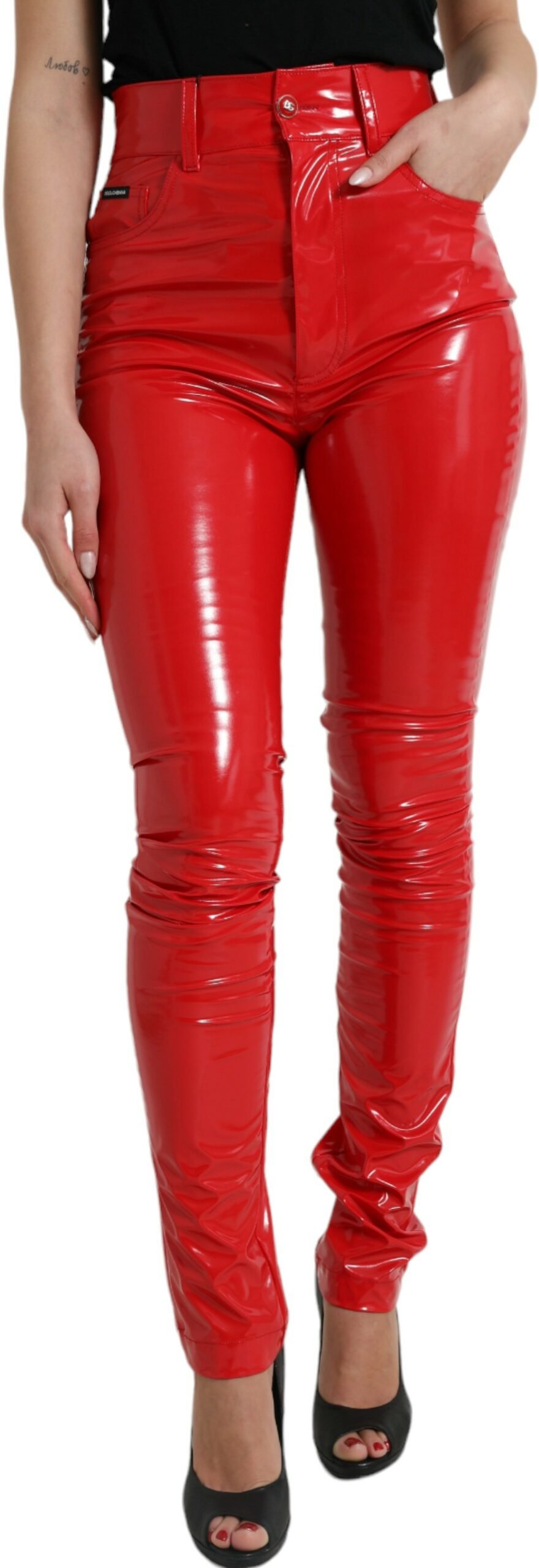 Hochgeschnittene Vinylhose Rot