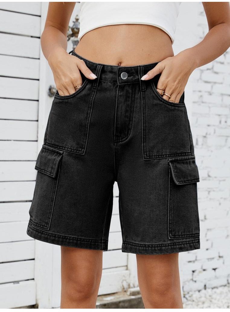 Thumbnail - Denim-Shorts mit hoher Taille und Cargotaschen