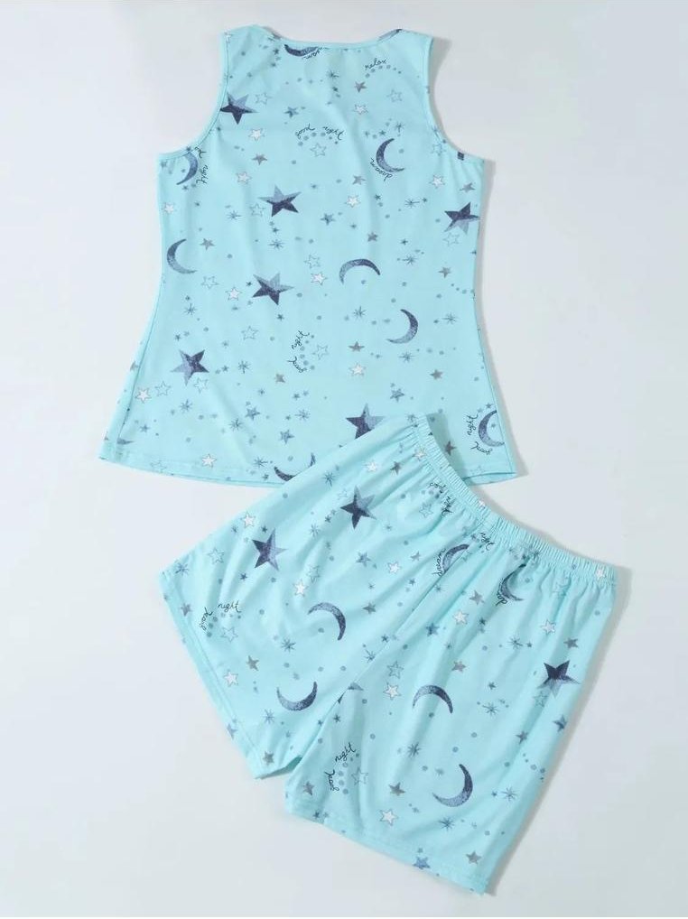 Damen Bedrucktes Rundhalsoberteil und Shorts Lounge-Set