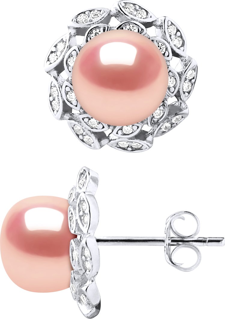 Ohrstecker FLOWER Perlen Süßwasser 8-9mm Buttons Rosen Schmuck 925