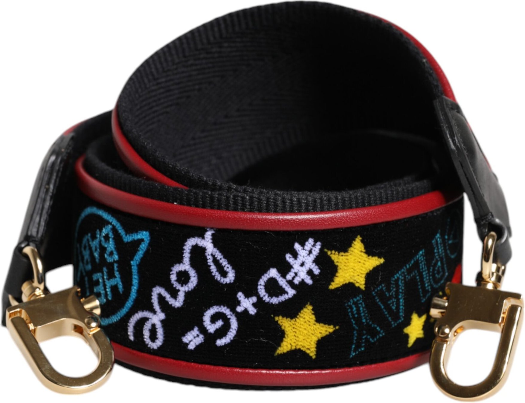 Schwarze Baumwoll-Tasche mit Druck und Schulterriemen