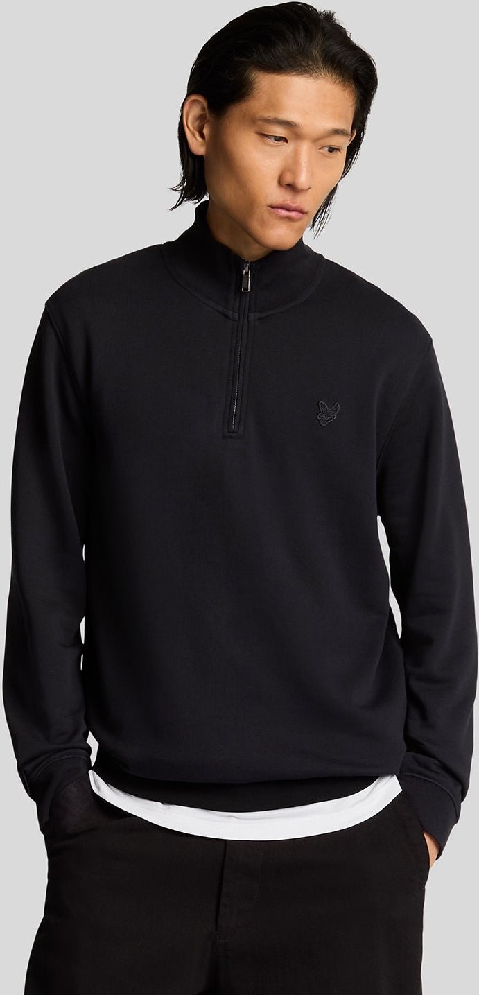 Lyle & Scott Sweatshirt aus superfeiner Baumwolle mit 1/4-Reißverschluss – Schwarz