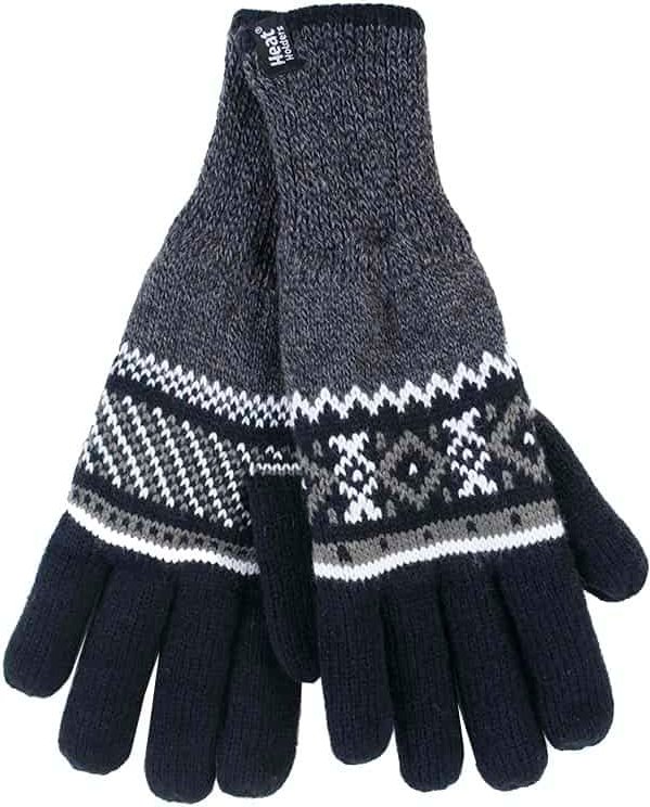 Gestreifte Herren Nordic Fairisle Zig Zag gestrickt Fleece gefüttert warme Handschuhe
