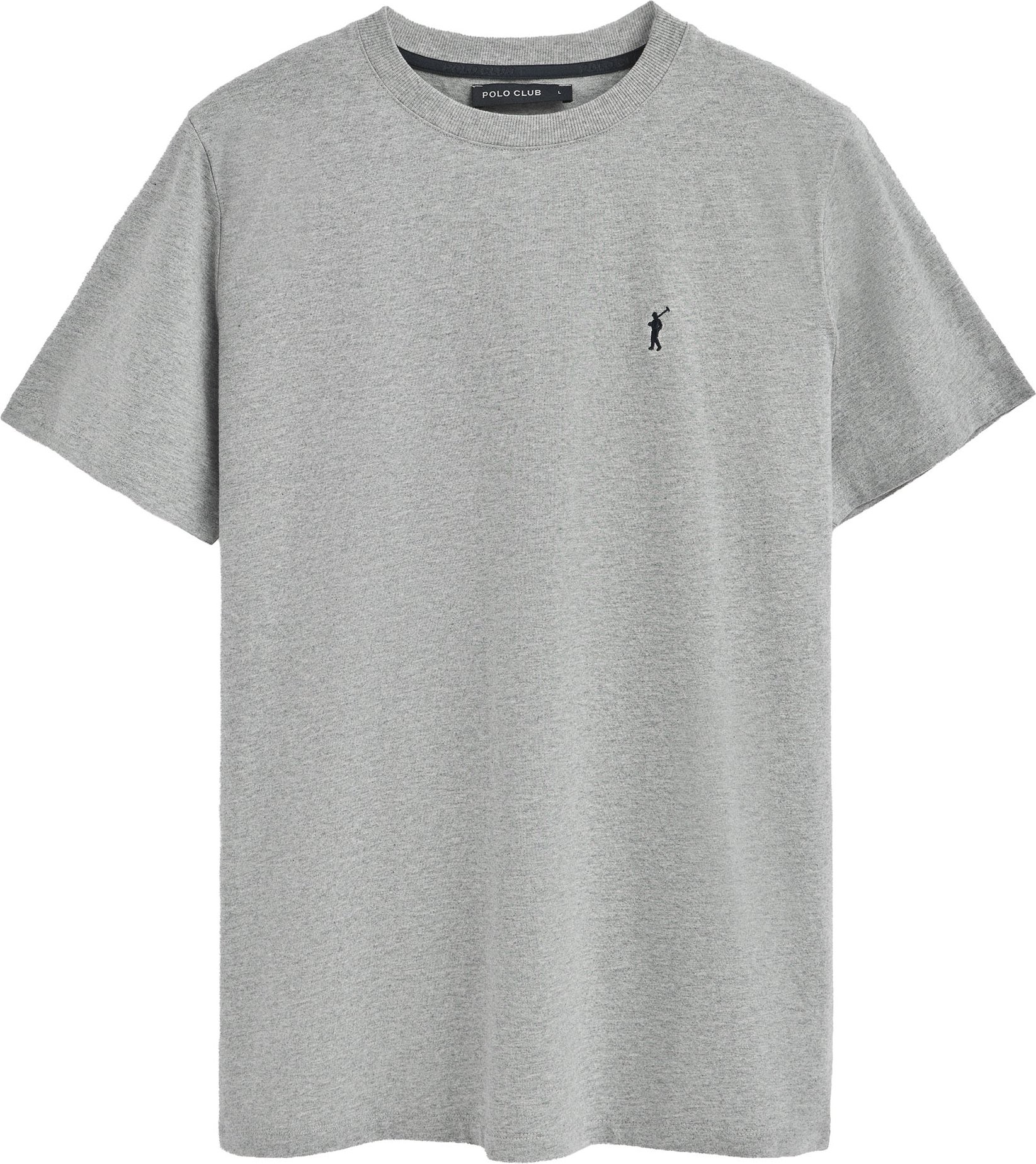 T-Shirt grau meliert mit Rundhalsausschnitt und Rigby Go Stickerei