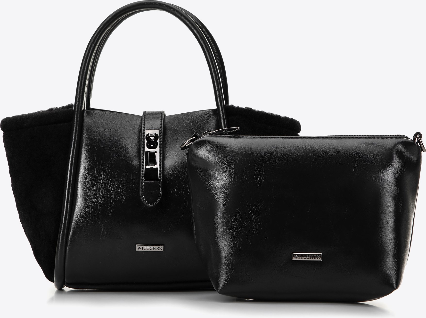 Wittchen Damenkoffer aus glänzendem Öko-Leder, schwarz