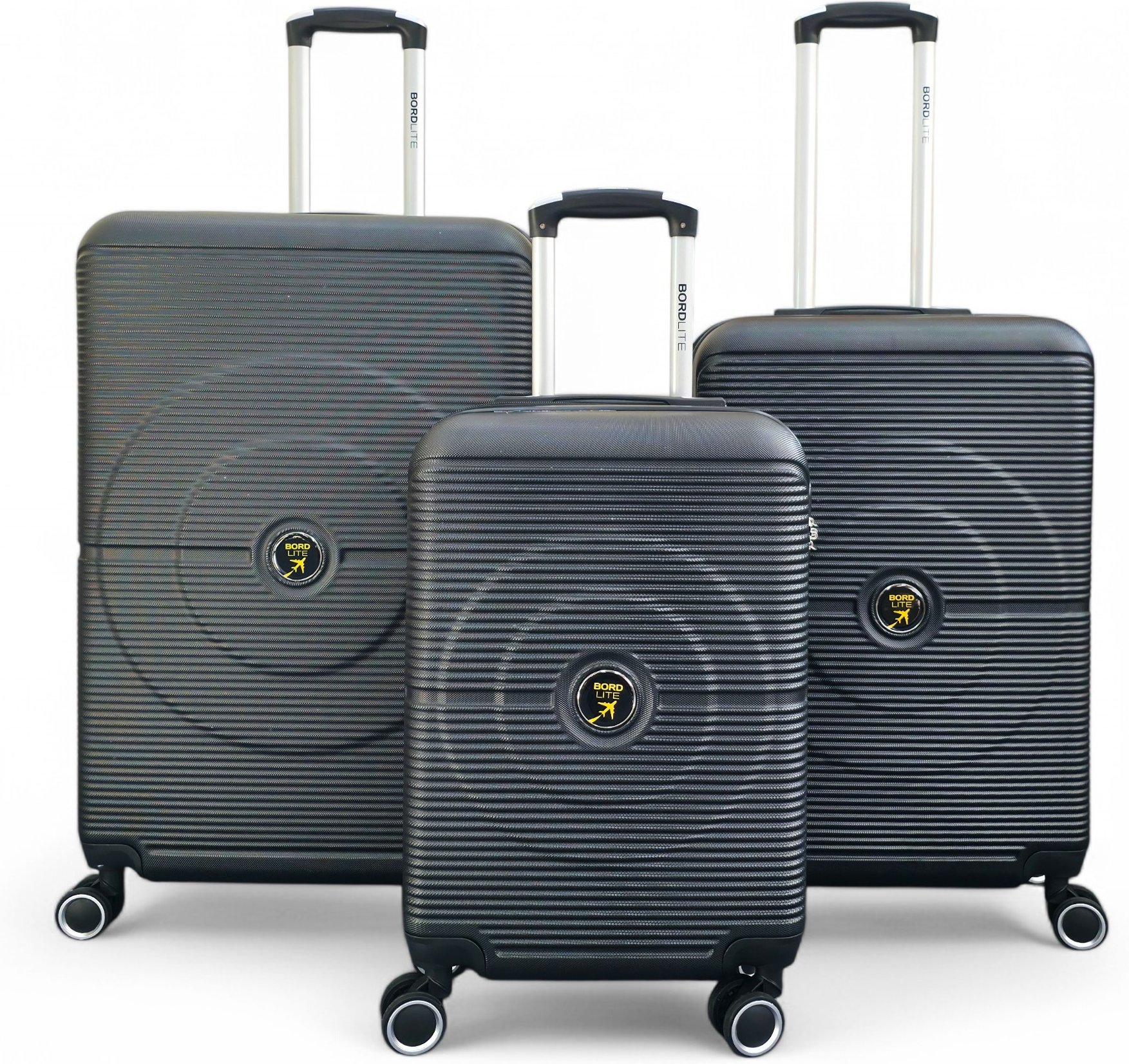 Robuster ABS-Hartschalenkoffer in Schwarz mit 8 Rollen, Reisegepäck