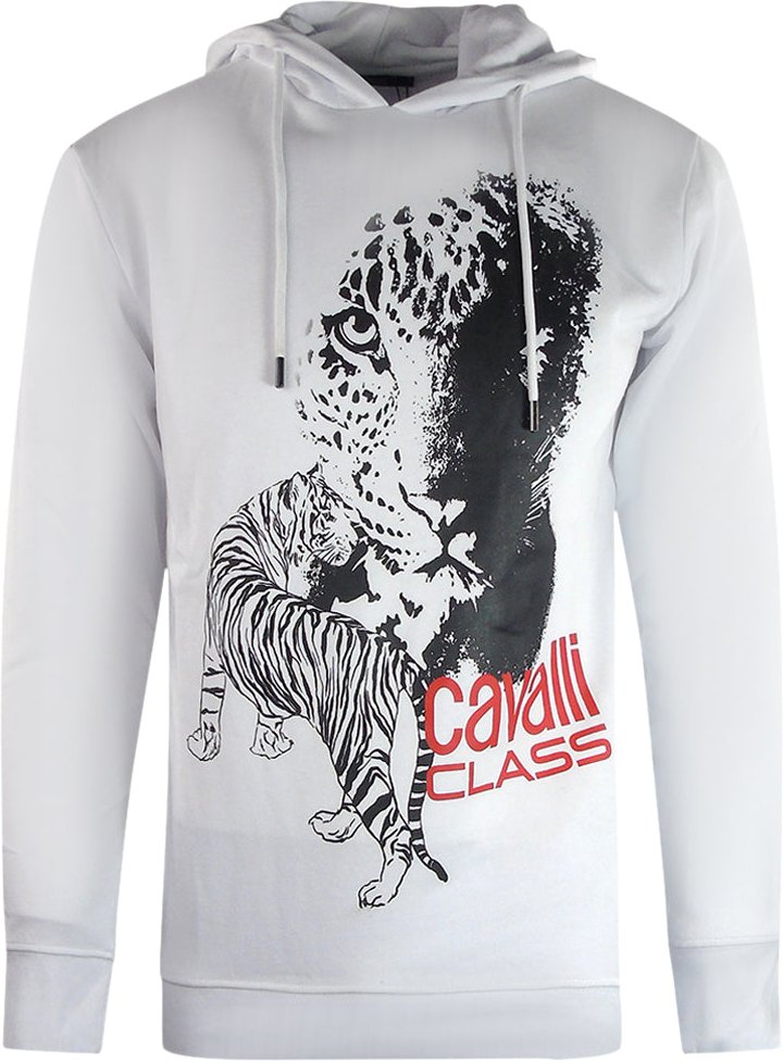 Thumbnail - Cavalli Class grosser weisser Kapuzenpullover mit Tiger-Logo