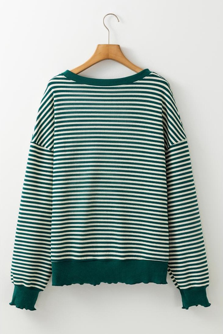 Thumbnail - Grüner Streifen Truthahn-Muster Drop-Shoulder Pullover Top