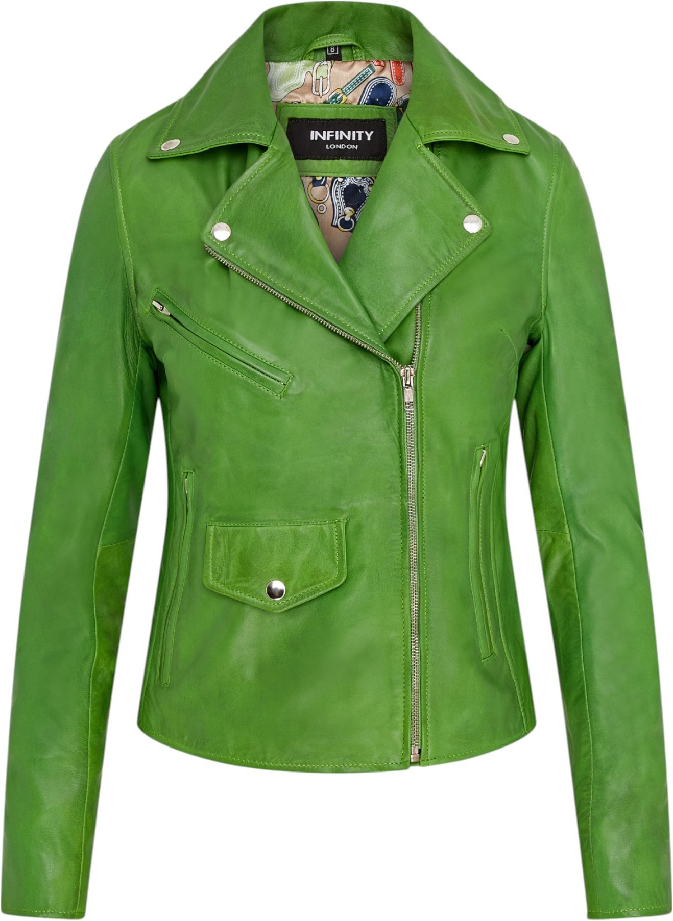 Apfelgrüne klassische Brando Biker-Lederjacke für Damen – Broome