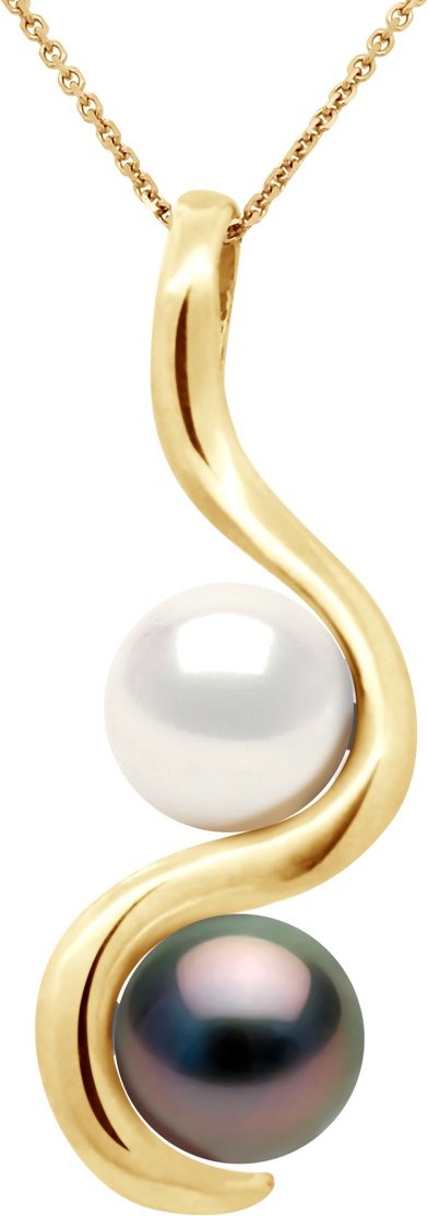 Anhänger You & Me – Gelbgold – 2 echte Zuchtperlen rund 8–9 mm