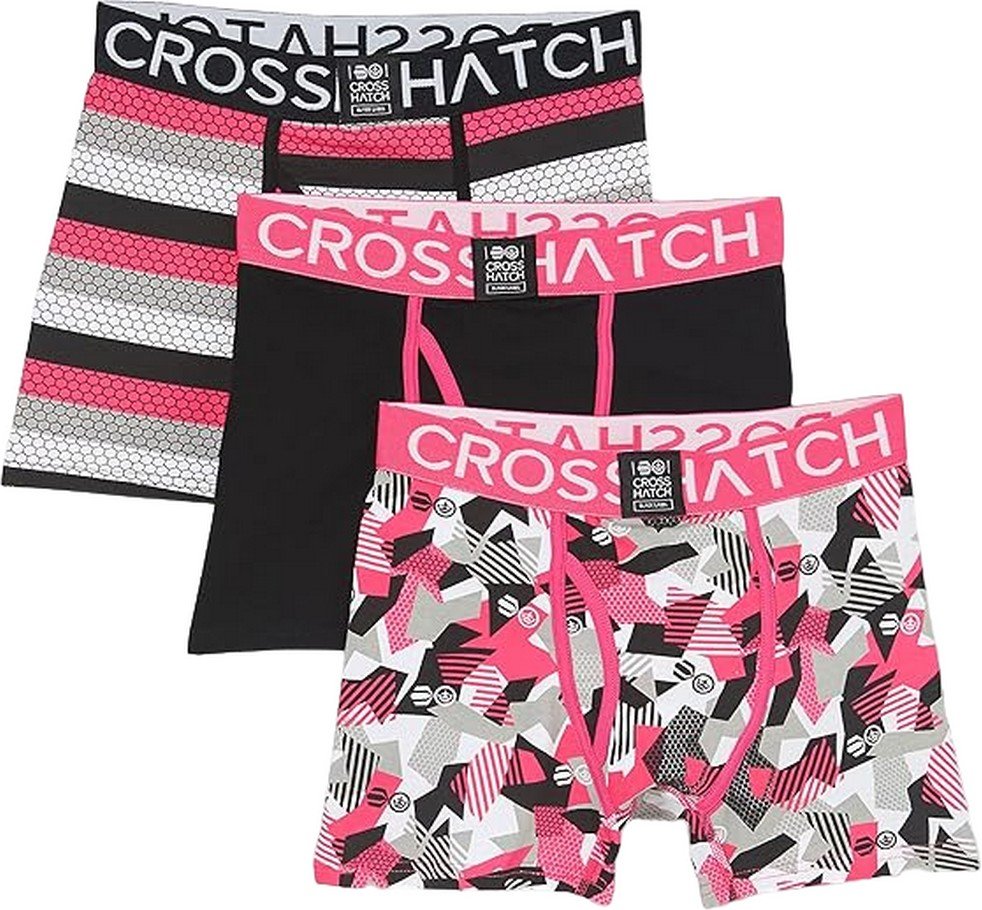 Crosshatch - "Crystaline" Boxershorts für Herren (3er-Pack) (Fuchsie/Schwarz/Grau)