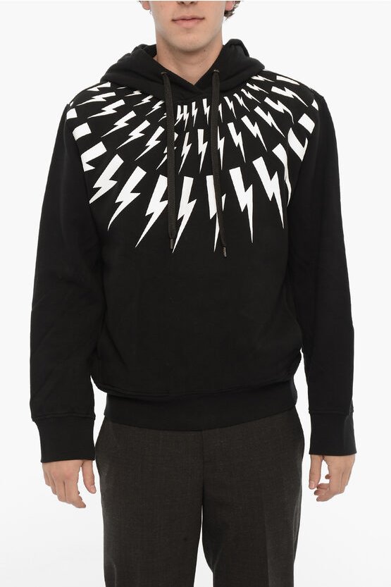 Fleece-Baumwoll-FAIRISLE-THUNDERBOLT-Hoodie in Schwarz