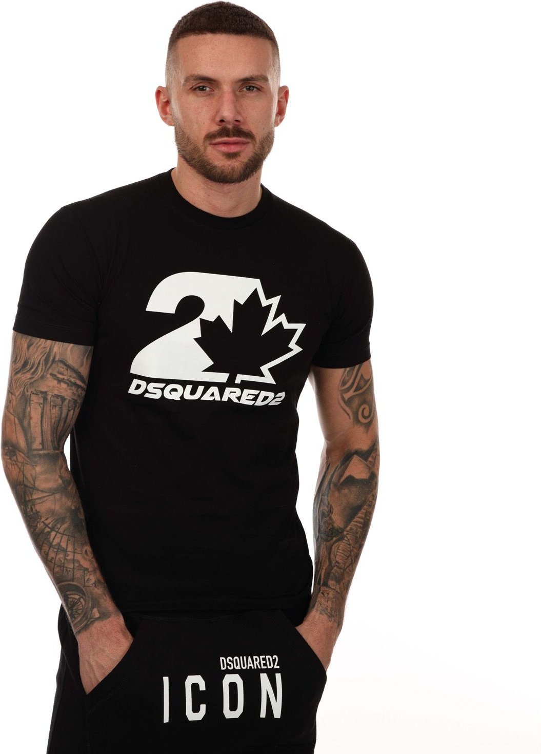 T-shirt Maple Leaf Logo DSquared2 Pour Homme en Noir