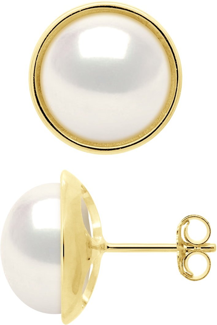 Ohrringe - Umgebung Sleek - Prestige - Gelbgold - Echte Süßwasser-Zuchtperlen Knopf 10-11 mm