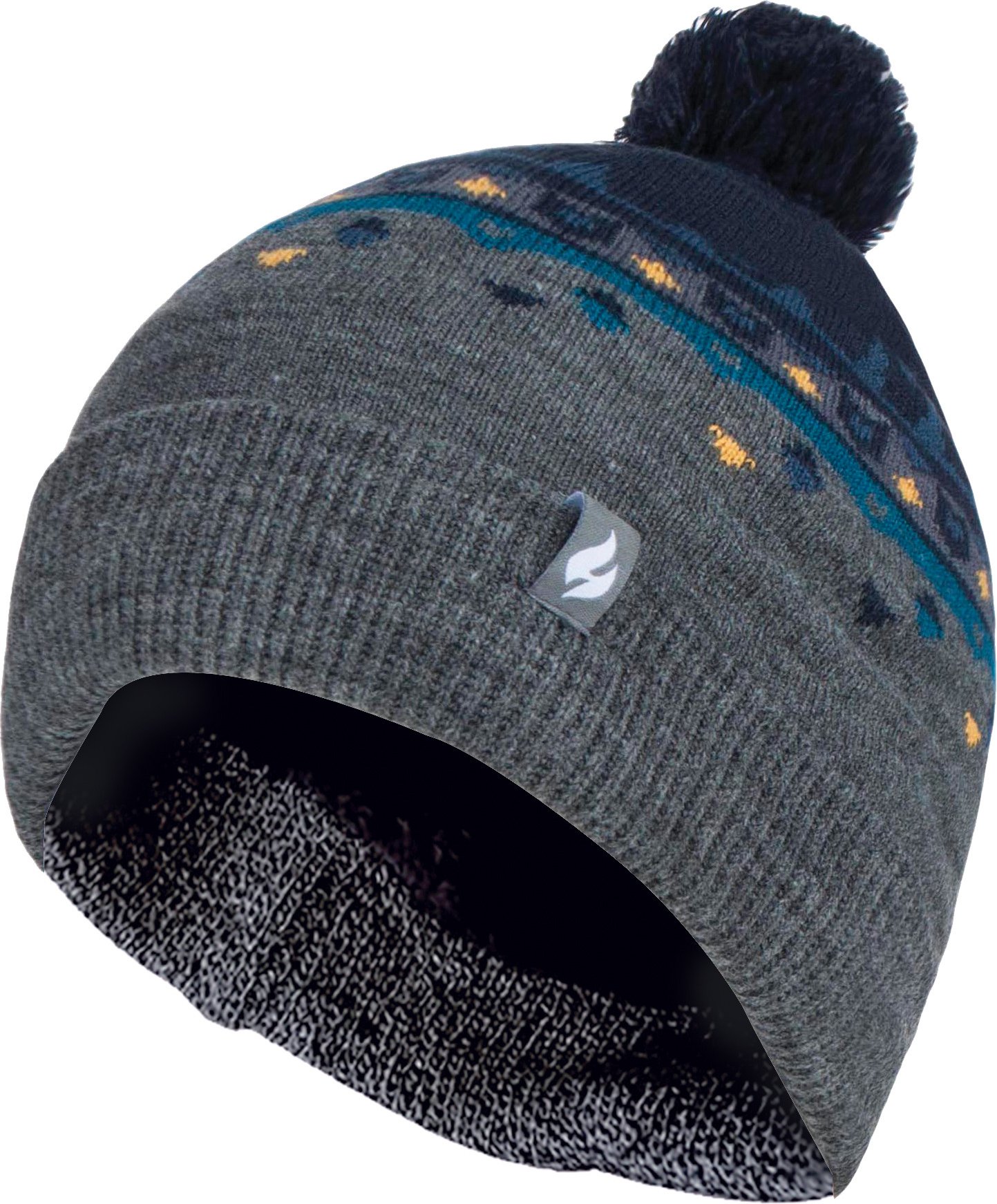 Heat Holders - Mens Thin Knit Fleece gefüttert Pom Pom Hut | Gemustert | Für Winter - Marineblau