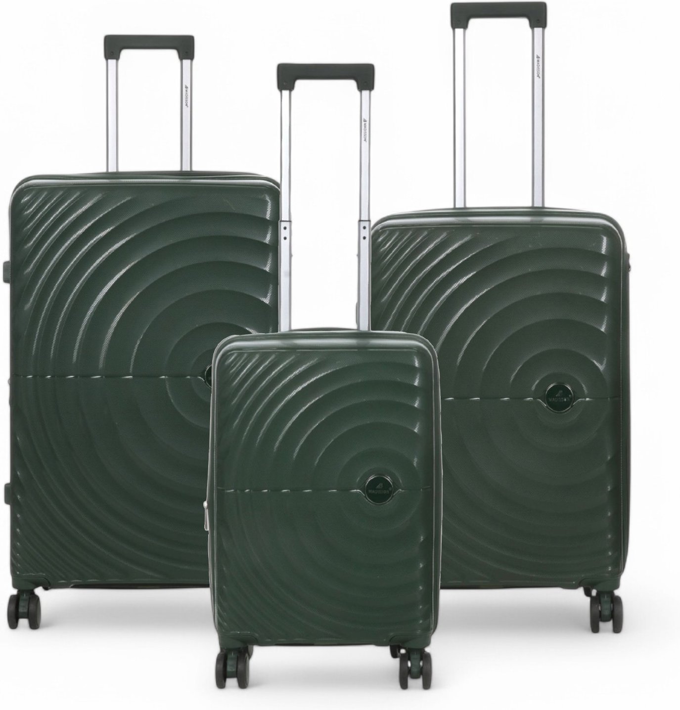 Erweiterbares dunkelgrünes Hartschalen-Handgepäck-Set mit 8 Rädern