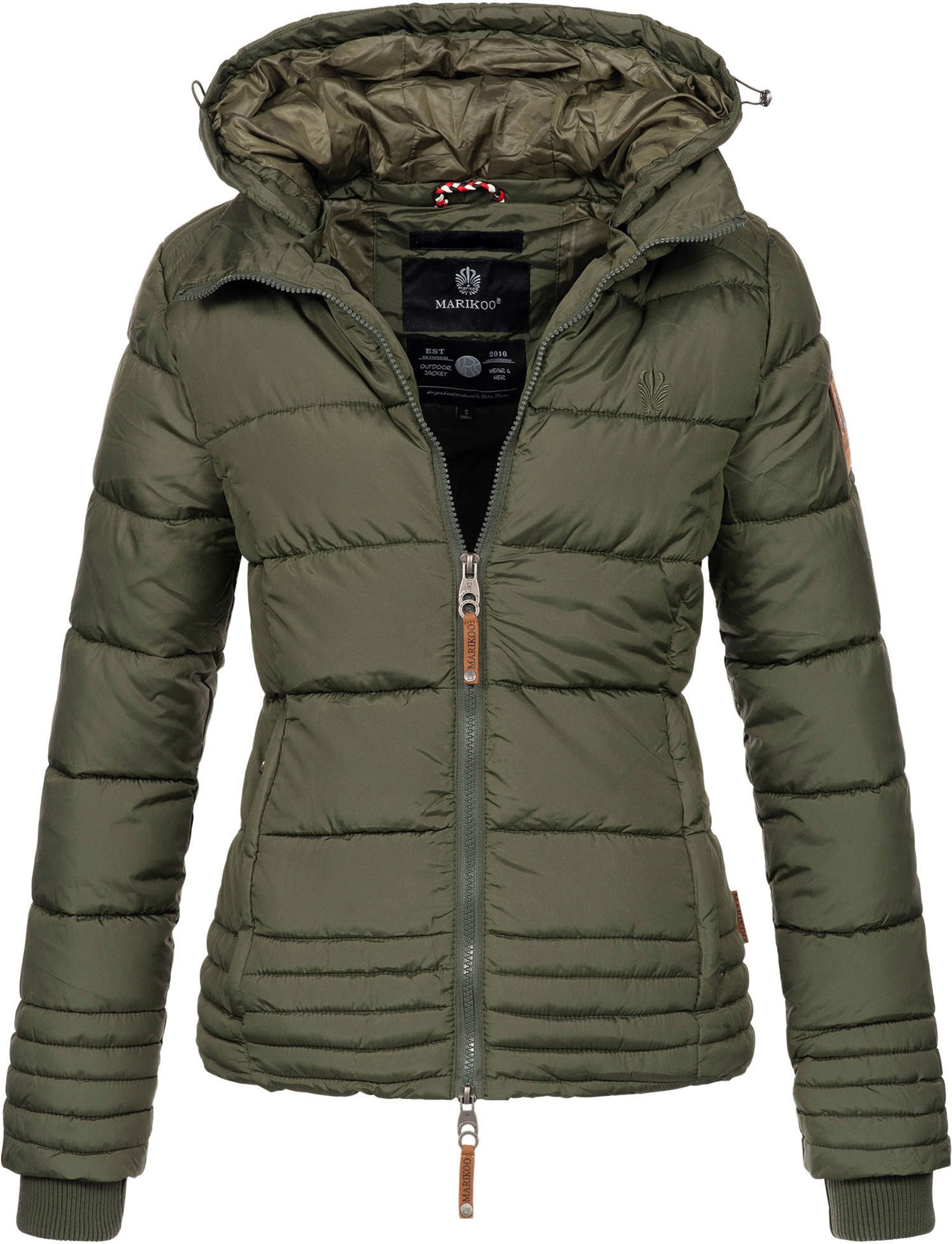 Marikoo Damen Steppjacke mit abnehmbarer Kapuze & 2-Wege-Reißverschluss