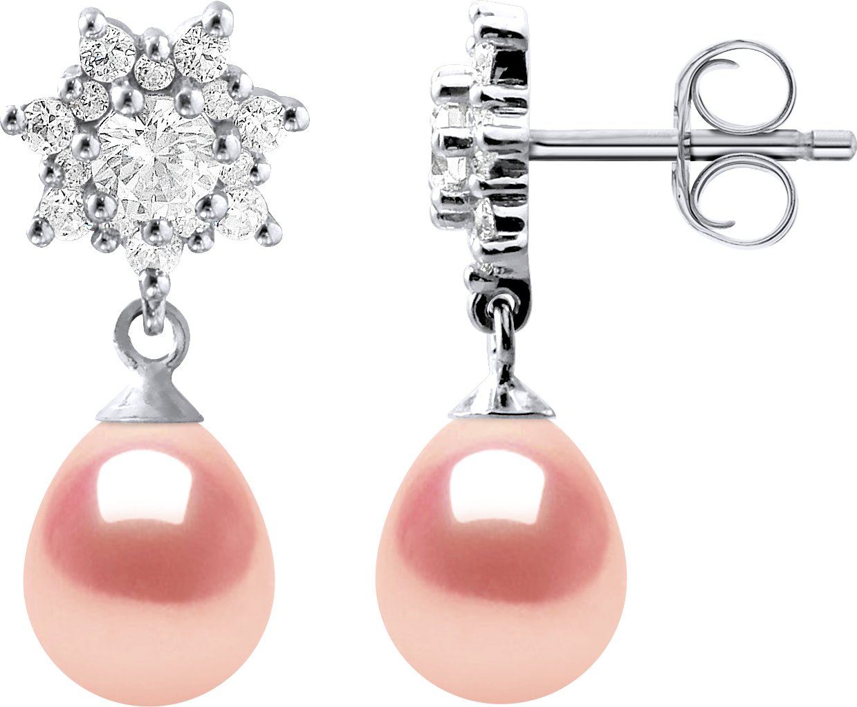 Ohrringe Dangle Süßwasserperlen 7-8 mm Birnen Rosen Schmuck 925