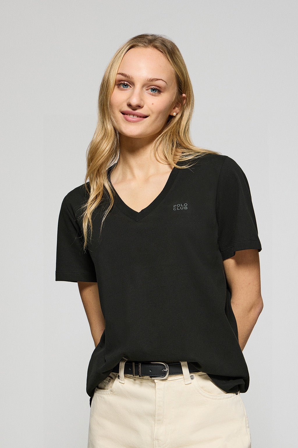 T-Shirt Turia schwarz mit Peach-Effekt und gummiertem Polo Club-Aufdruck